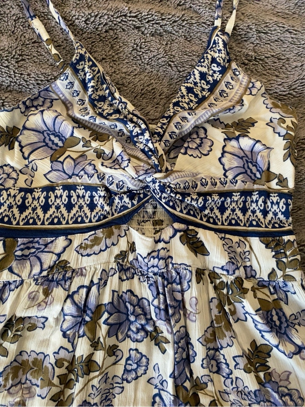 Angie Blue Floral Boho Twist Front Cutout Mini Dress Size M - Picture 6 of 9